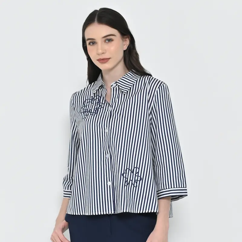 Neu'Mor Floral Striped Shirt - 767A Dark Blue 0