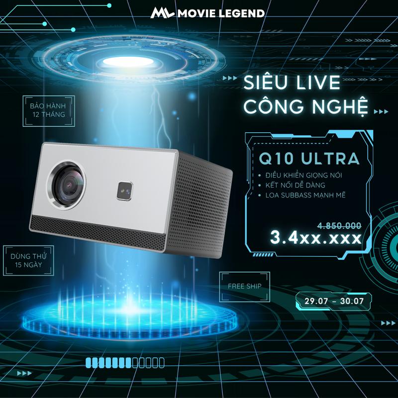 [SG1] [Deal Độc Quyền Sinh Nhật] Máy Chiếu Mini Q10 Ultra Movie Legend, Hỗ Trợ Full HD, Hệ Điều Hành Android 12 Projector Bluetooth máy  chiếu SBF