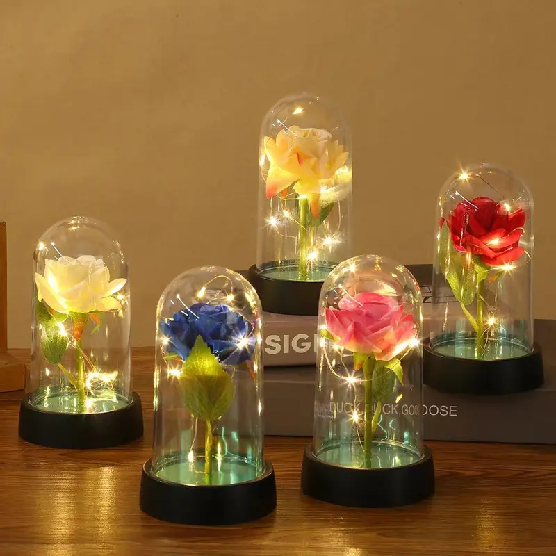 WUYUE Lampu Meja Hias LED Mawar Eternal Flower Dome Warm White - Pink 2