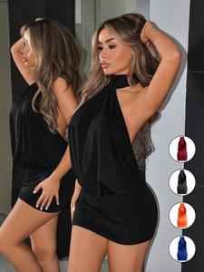 Vestido mini ajustado para mujer, sexy y casual chic, halter sin mangas, espalda descubierta, ideal para fiestas y clubes