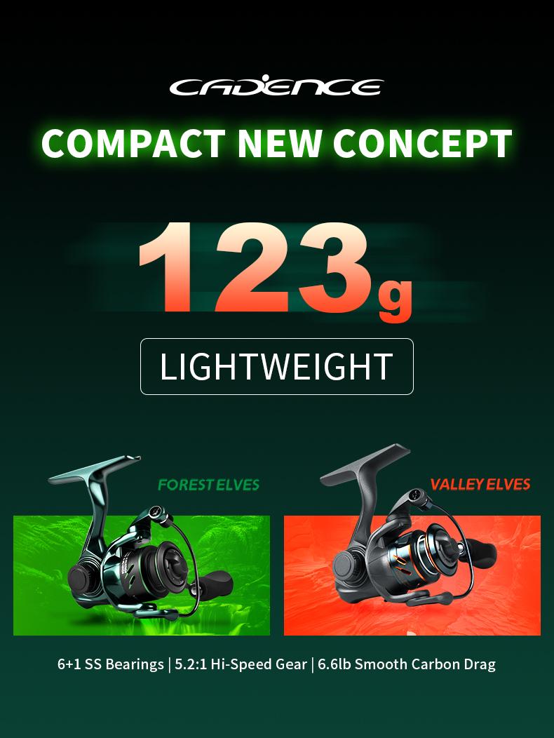 Cadence EIves Mini Spinning Reel, 123g Ringan ultralight , Bearing 6+1BB, Brek 3kg, Nisbah 5.2:1, Kekili Mikro Mesin Tepat, Design Khas Ikan Lure Toman/Kelah/Bass, Sesuai Memancing Sungai Jernih
