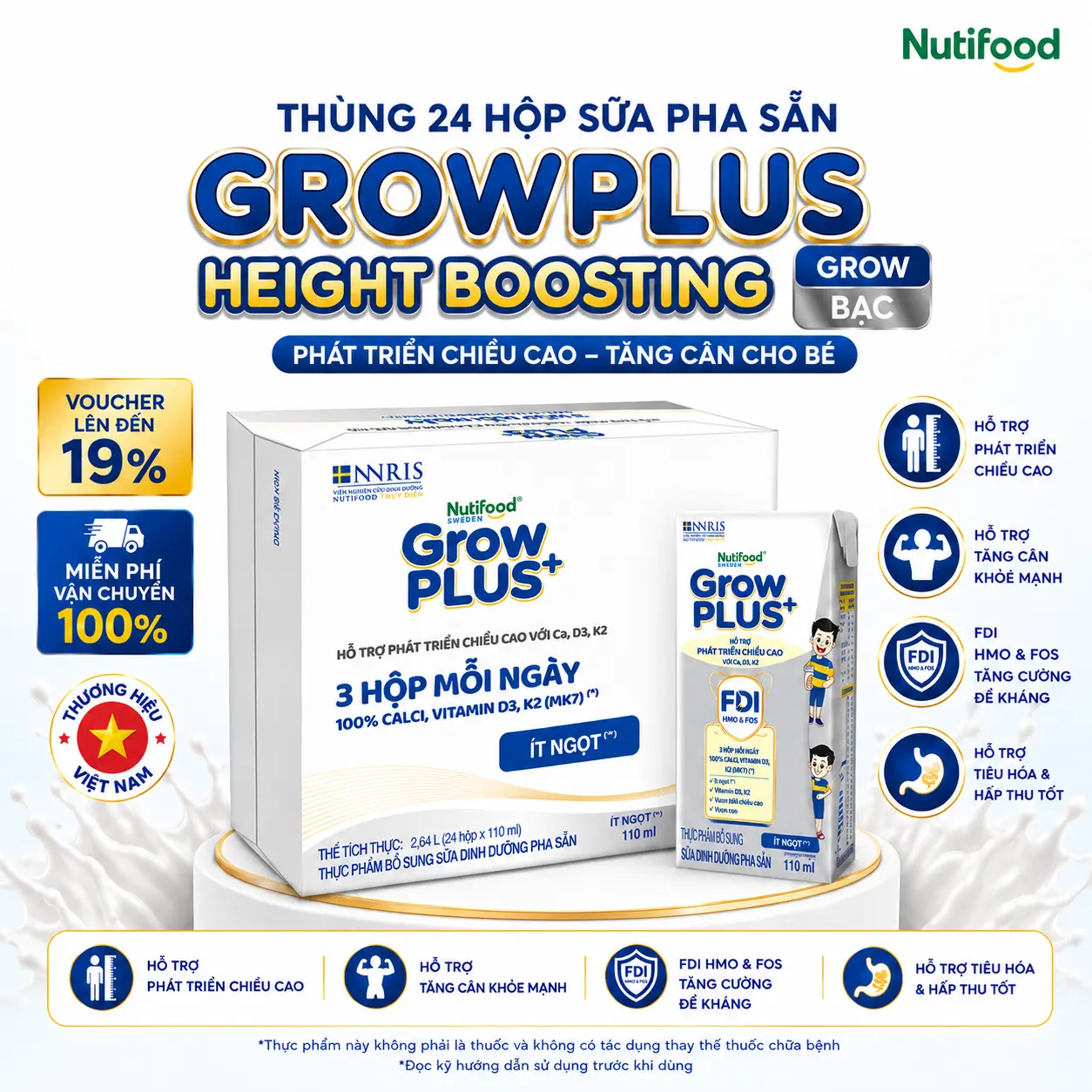[Live Daily] Thùng 24 Hộp Nutifood Grow Plus Height Boosting 110ml - Hỗ Trợ Phát Triển Chiều Cao & Não Bộ Tăng Cân Hiệu Quả