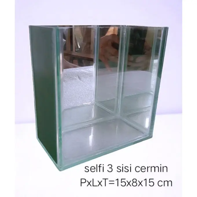 soliter selfie ikan cupang 3 sisi cermin/akuarium kaca mini, uk:15x8x15/1pcs