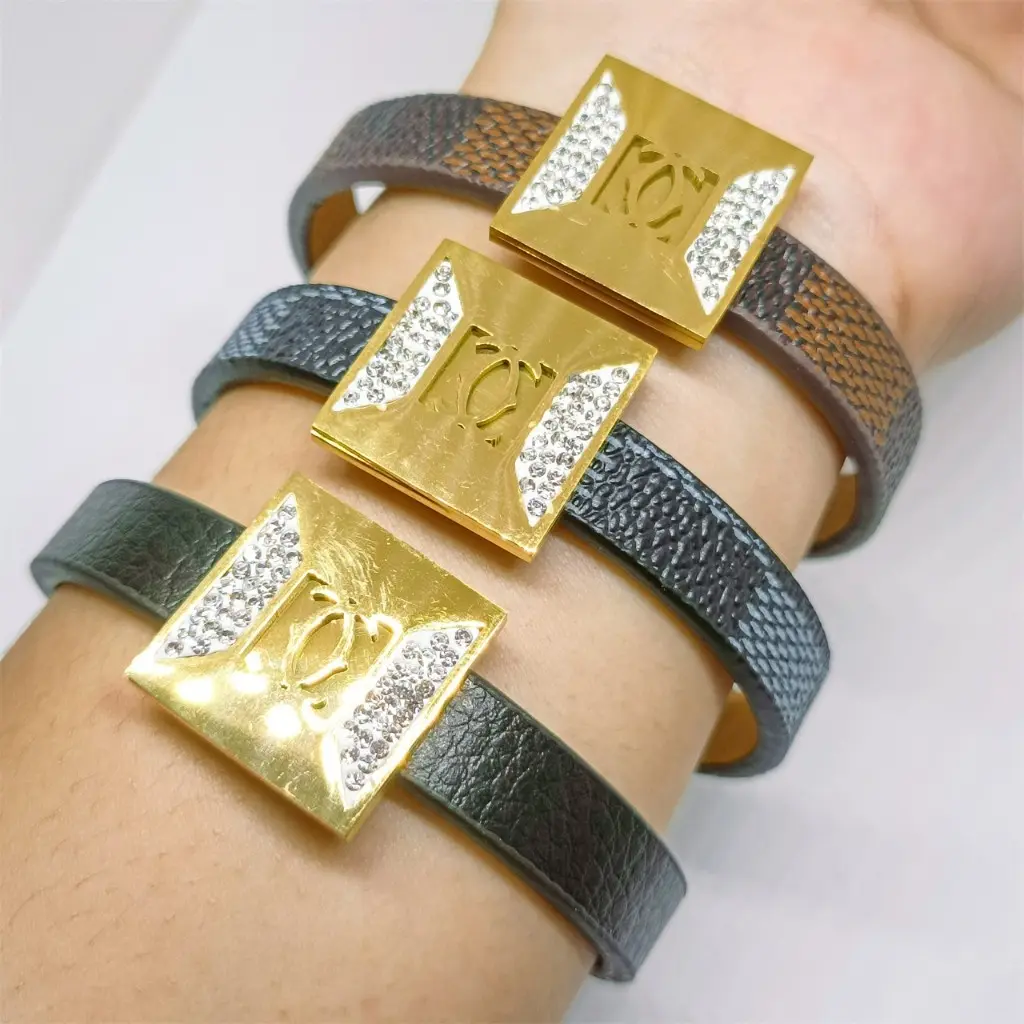 Lzin Titanium Gelang Kulit Pria Berlapis Pengait Leather Pria Gelang Kulit Branded Bangle Gelang Kulit Asli Fashion Aksesori
