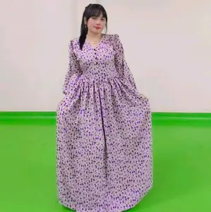 (112) daster simanis karet kain premium warna cream kembang unggu..