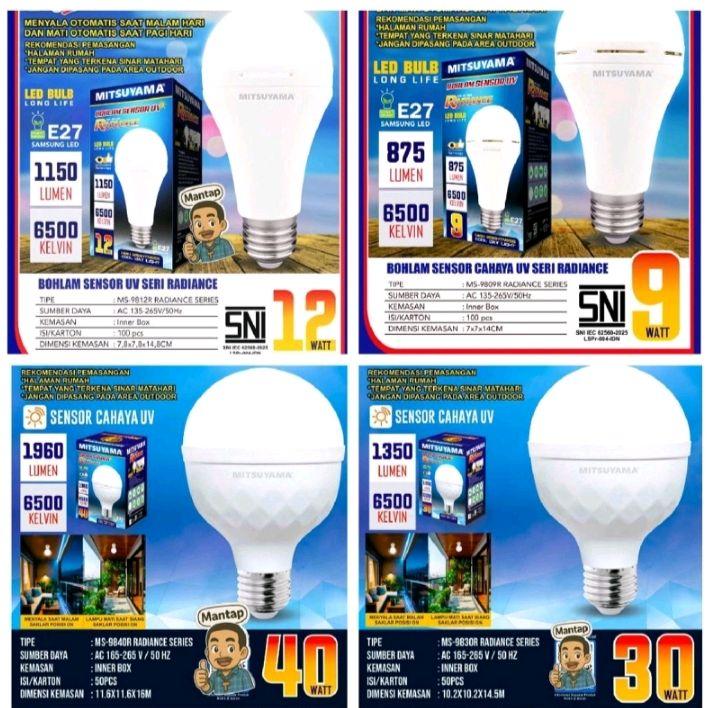 Mitsuyama Bohlam Sensor Cahaya UV Seri Radiance 1960 Lumen 6500 Kelvin 40 Watt LED Bulb Long Life E27 SNI - 9W
