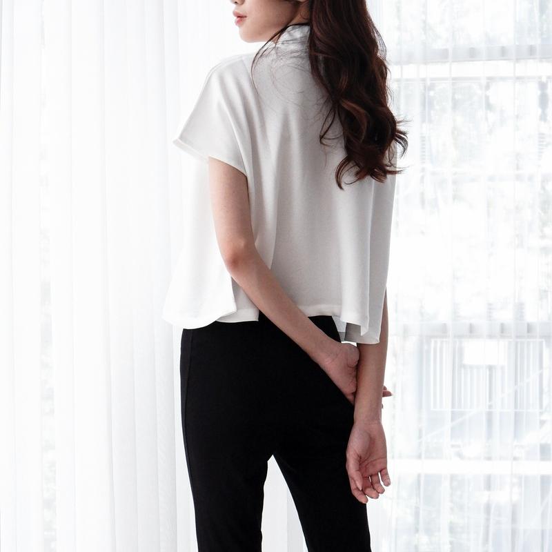 Starry Atasan Casual Linen Berkerah Semi Crop Baju Kantor Basic Kemeja Wanita Formal Santai 3