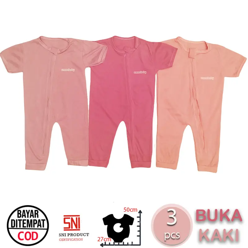 ummababyshop 3 pcs Sleepsuit Bayi Baru Lahir Buka Kaki Romper Bayi Jumper Bayi Pendek Panjang Baju Bayi Perempuan Laki Laki Set Newborn Perlengkapan Bayi Jumpsuit Baju Tidur Bayi 0 6 Bulan umma baby ummababy Polos 4