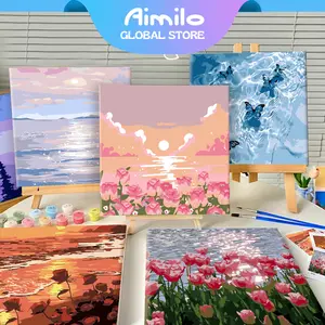 [READY] Aimilo Paint By Number 20x20cm Lukisan Kanvas DIY Digital Painting Kit With Alat Lukis Lengkap 1 Paket