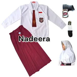 Setelan Kerudung Seragam Sekolah SD Anak Perempuan Baju Putih Panjang Rok Merah Panjang Kelas 1-6