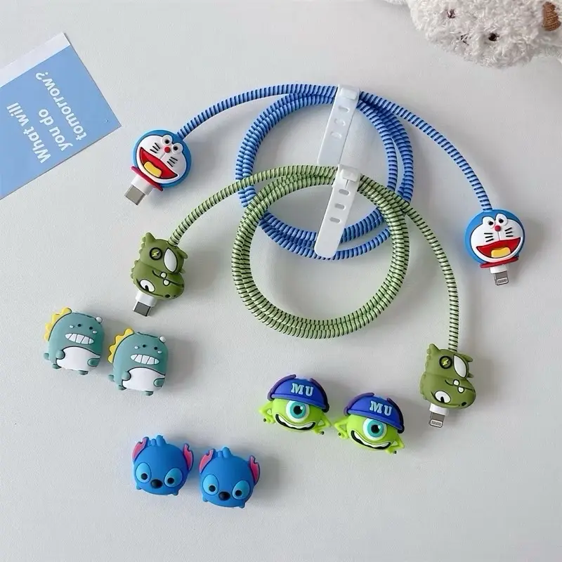 Super presisi 1 set 4 item / Set Cable Bite Karakter/Pelindung Kabel Charger Kabel Data Kawat Kabel Data HP Untuk Iphone Sasung Xiaomi Oppo Huawei Android Universal Motif Kartun Lucu