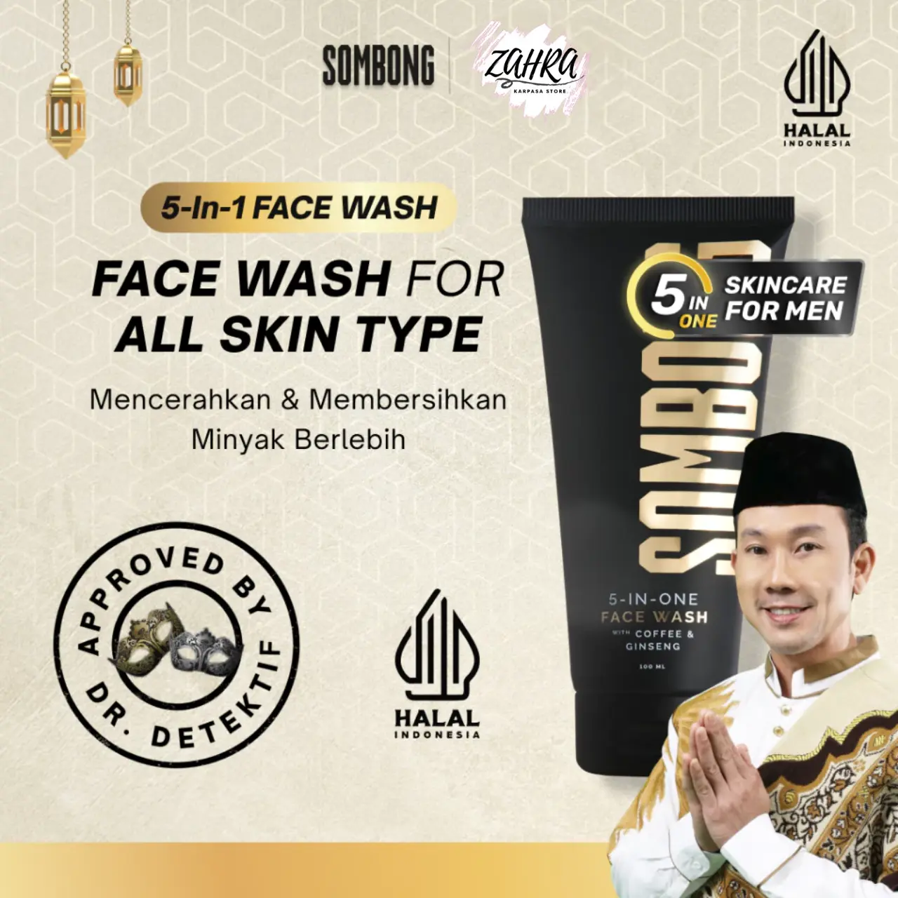 SOMBONG 5-in-1 Face Wash With Coffee & Ginseng Sabun Pembersih Wajah Pria 100ml