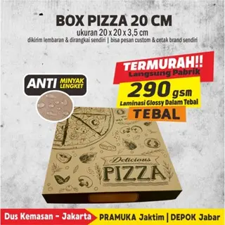 BOX PIZZA MOTIF 20X20X3,5 CM KRAFT LAMINASI (isi 10 pcs)
