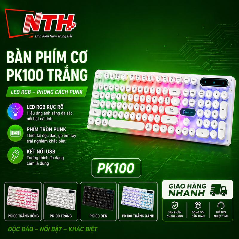 Bàn phím máy tính gaming giả cơ PK100 / BK8000 có dây nút tròn Led 7 màu cực…