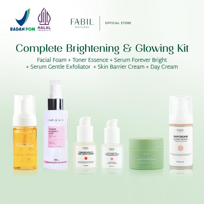 Gambar [6pcs] Fabil Bundle Complete Brightening & Glowing Kit - Facial Foam - Toner - Serum - Moisturizer - Tinted Sunscreen SPF 45 PA+++ UV Protection - Paket Skincare Bikin Wajah Cerah & Glowing Kering Mencerahkan dari Fabil Natural Kota Bogor Tokopedia