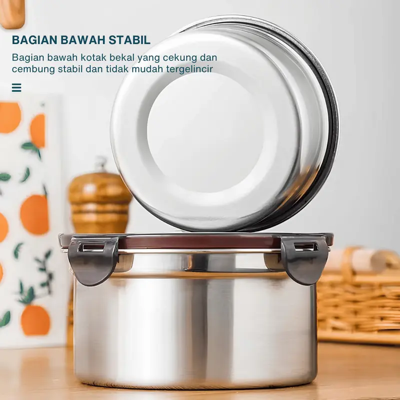 Kotak Makan Stainless Anti Bocor Anti Bau - [BULAT] Tempat Makan Toples Foodgrade dengan Penutup Klip - Kitchenware 4