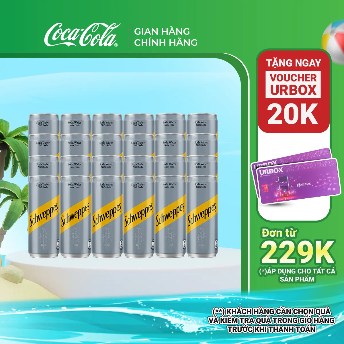 [Lốc 24 Nước giải khát Schweppes Nước Soda 320ml/Lon Sale 5.5-Cola Beverages VN
