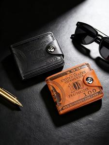 Cartera de lujo para hombre con billete de 100 dólares, diseño de doble pliegue en cuero sintético de alta gama, ranuras para tarjetas, portatarjetas y protección RFID, a la moda y elegante