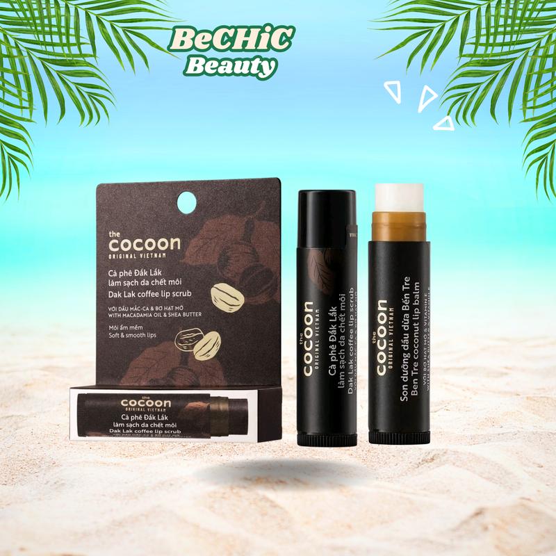  Combo Cà phê Đắk Lắk làm sạch da chết môi Cocoon 5g + Son dưỡng dầu dừa Bến Tre Cocoon 5g 