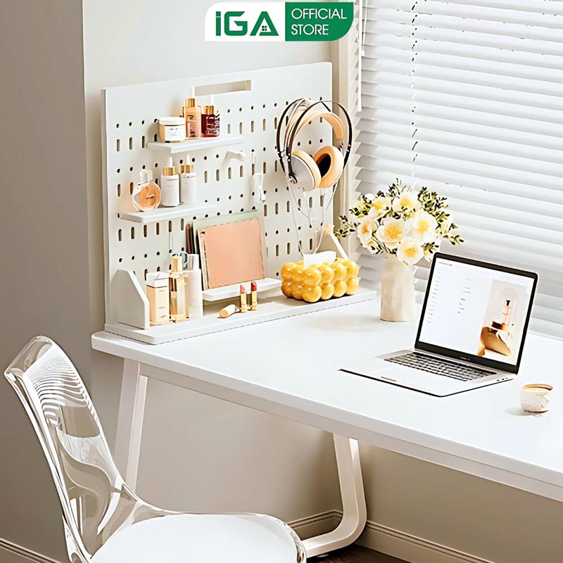 Bảng PEGBOARD để bàn kèm móc treo kệ trang trí phụ kiện ảnh idol decor bàn học bàn làm việc xinh xắn IGA - IG417