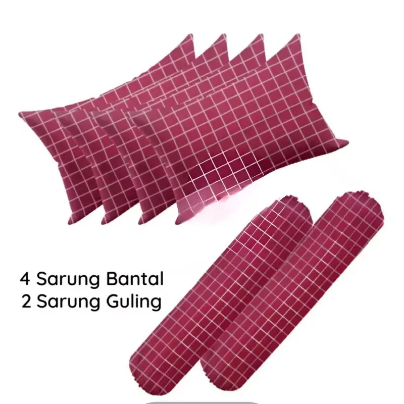 Sarban sargul isi 6pcs 4 sarung bantal dan 2 guling motif kotak kotak terbaru bahan katun halus 1