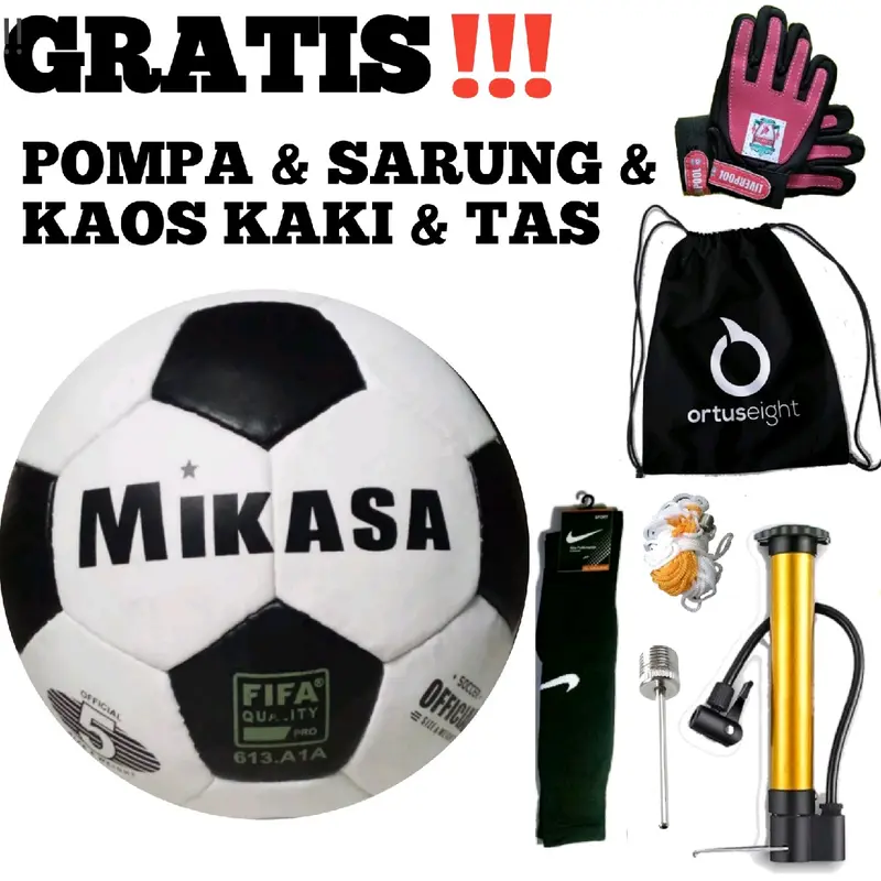 Bola Sepak Murah Size 5 Bonus Sarung Tangan Kiper Anak Ball Outdoor Kaki Pompa 4