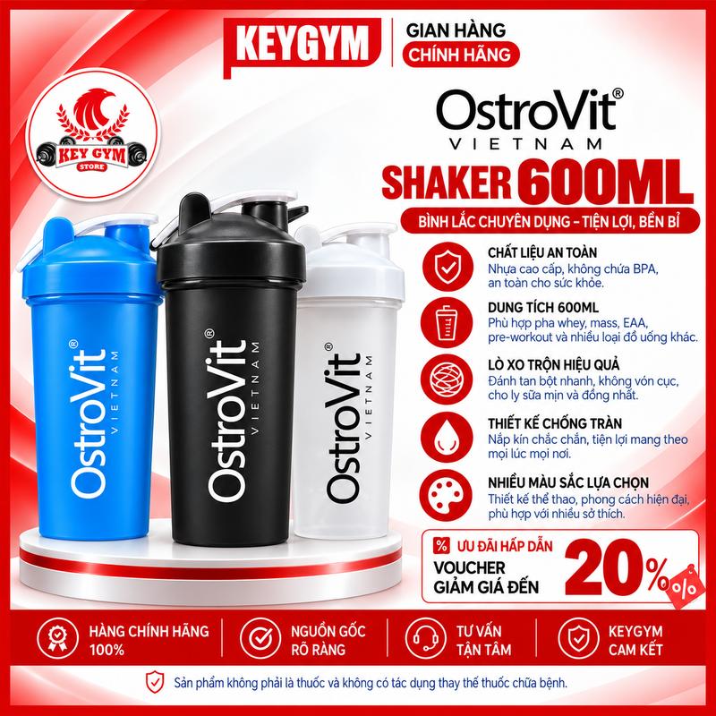 Bình nước tập gym SHAKER OSTROVIT BOTTLE 600ML - Keygym