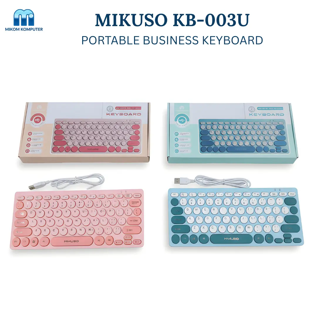 Mikuso KB-003U Mini Portable Wired USB Keyboard Pastel Colour Series | Keyboard Komputer Laptop Ringkas 78 Tombol Standar Desain Karakter UV Tahan Lama untuk Office, Belajar, dan Gaming Ringan