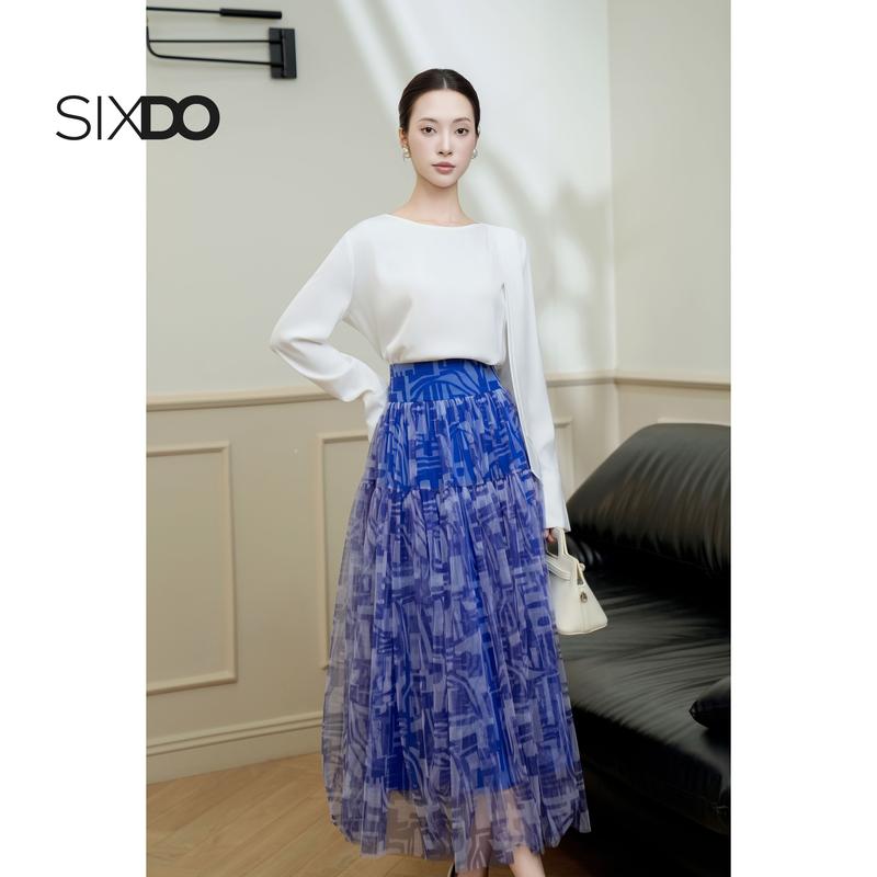 Chân váy voan xanh xoè SIXDO Cobalt Mesh Flared Skirt