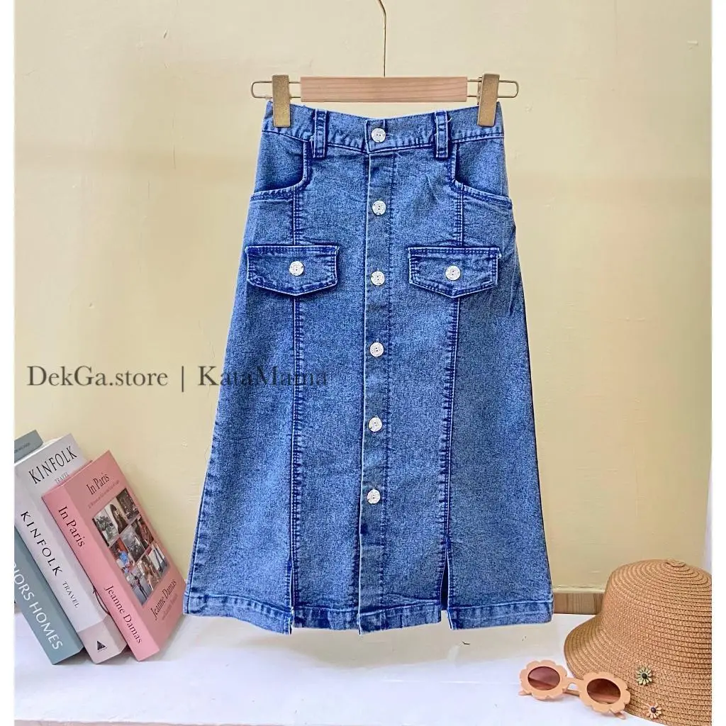 Rok Jeans Panjang Anak perempuan Rok bawahan anak jeans premium usia 3th-13th