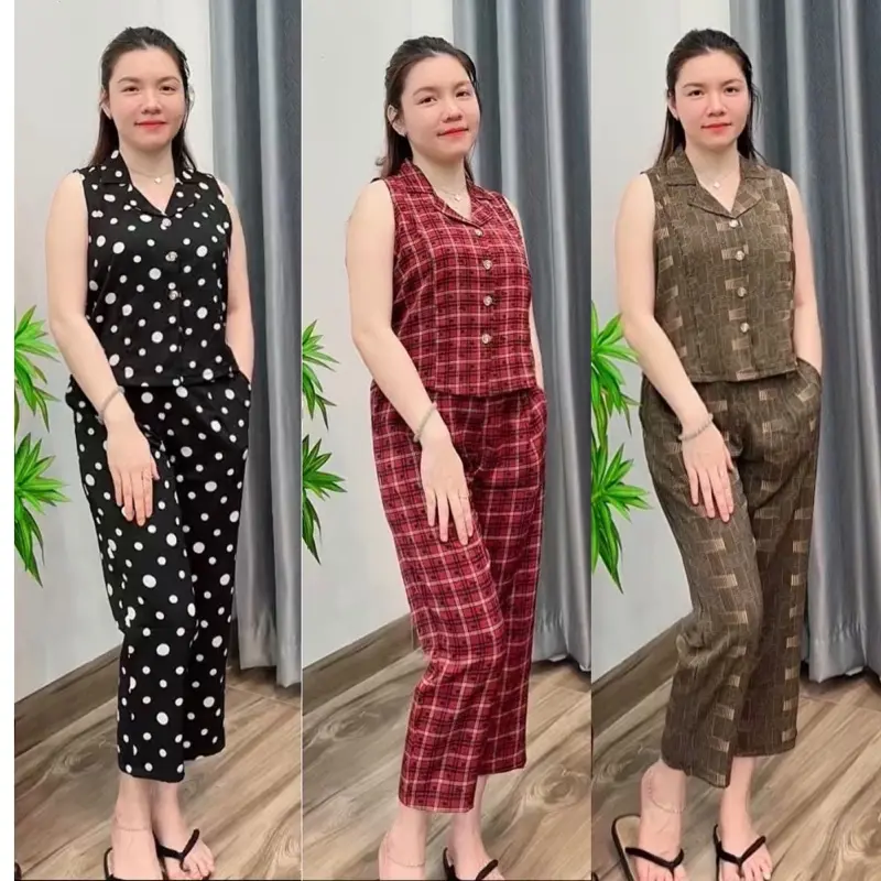 [Bộ 9 Tấc -SN] Sét Bộ Cổ Vest 9 Tấc Sát Nách Có Nút Cài Với Nhiều Hoa Văn Hoạ Tiết