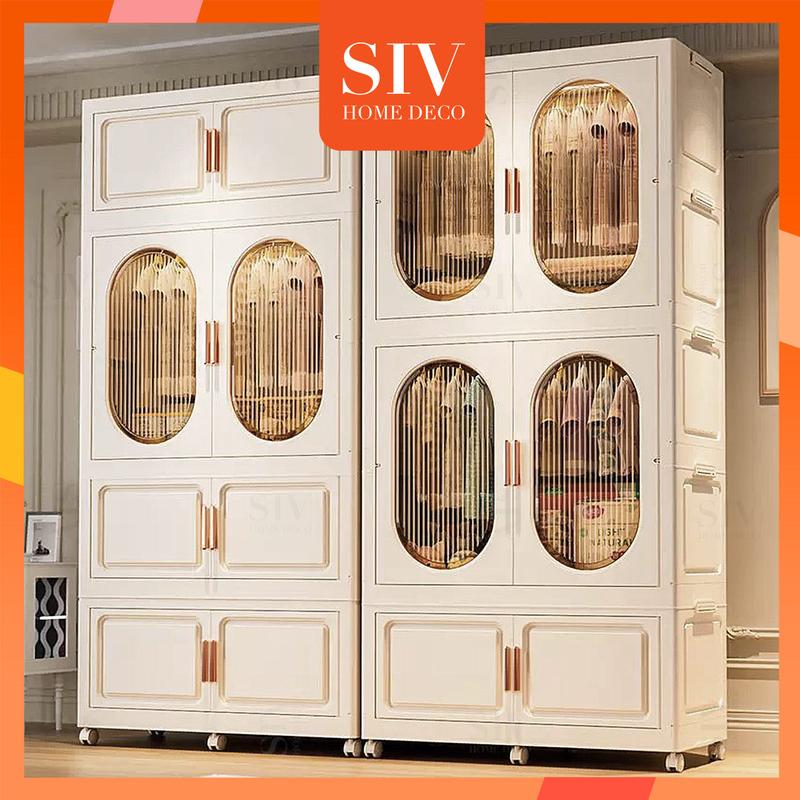  【Tối đa Rộng 90cm SIV Tủ Quần Áo Gấp Gọn Có Ngăn Treo Trẻ Em Đựng Đồ Đa Năng Thông Minh Tháo Lắp Dễ Dàng Nhựa PP 