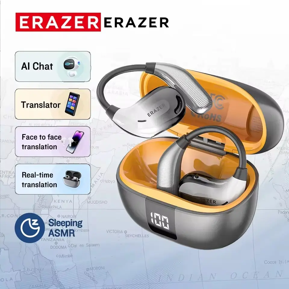 Headset Terjemahan AI ERAZER XT66 Pro Earphone Bluetooth Open Ear Kualitas Suara HiFi Tahan Air IPX5 Dapat Menerjemahkan Ke 134 Bahasa Earbud Nirkabel