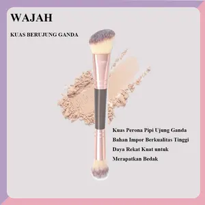 1 Kuas Makeup Coklat Dua Ujung untuk Blush On – Termasuk Kuas Blush On dan Kuas Blending, juga dapat digunakan sebagai Kuas Bedak Tabur dan Kuas Blending