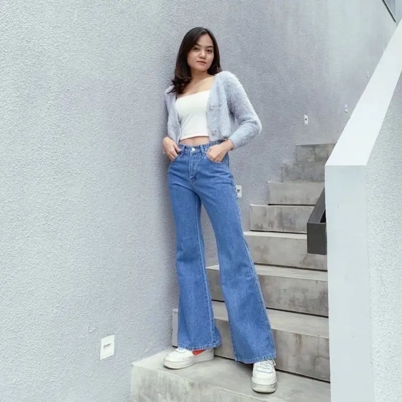High Waist Jeans Streach Wanita Cutbray || Korean Style Straight Loose Cutbray Wanita Premium || Cutbray Jeans Wanita Bahan Melar Celana Panjang 5