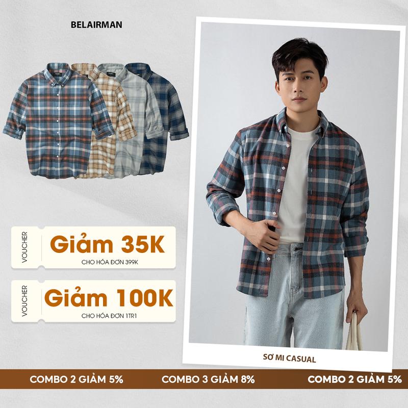  Áo Sơ Mi Nam Dài Tay Caro Chất Flannel Mềm Cao Cấp - SMFM0127  Menswear Shirt Có Cổ 