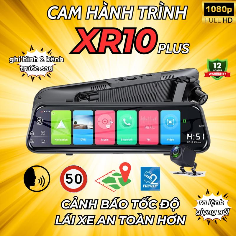 HCCAM Camera Hành Trình XR10Plus 4G Cảnh Báo Tốc Độ & Giao Thông Màn Hình Android 10 Inch,Ghi Hình 2 Mắt Full HD Kết Nối 4G Wi-Fi Xem Xe Từ Xa GPS Hiển Thị Vạch Kẻ Lùi Xe Nghe Nhạc Xem Phim Online