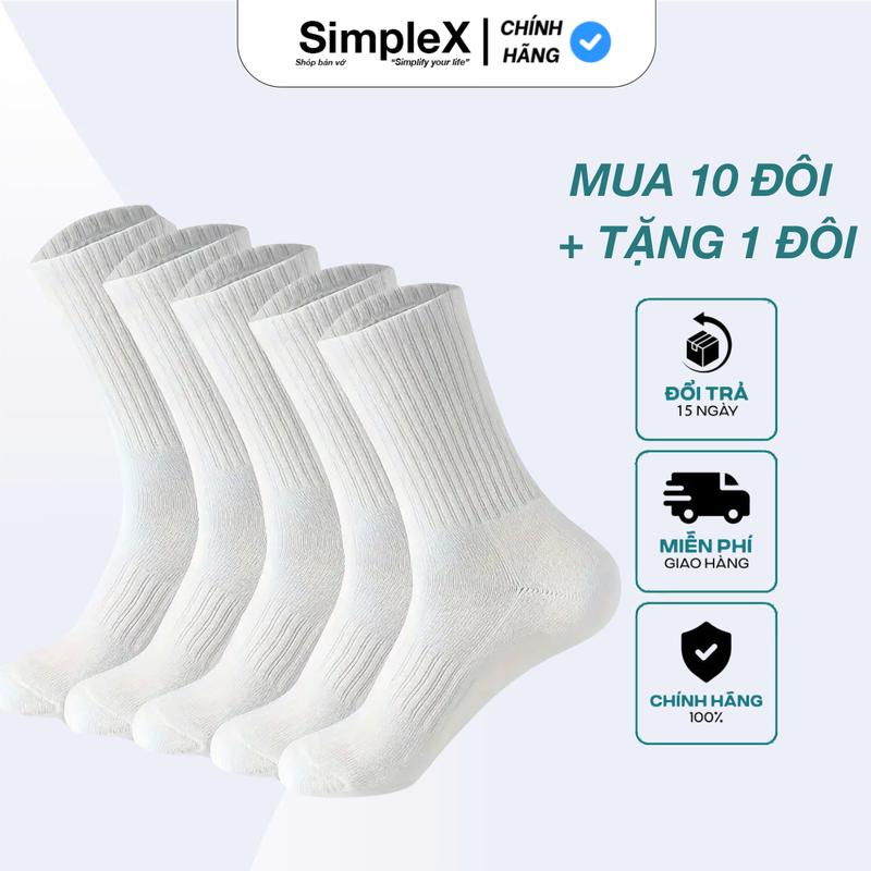   SimpleX  PREMIUM  SET 10 ĐÔI + TẶNG 1  Tất Vớ Nam Nữ Trơn Unisex Cổ Cao Cổ Trung Cổ Thấp Cotton Co Dãn Bốn Chiều Thoáng khí Chống Hôi Chân Menswear | PSMX003HN T01 