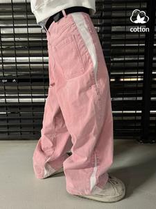 ユニセックス ヒップホップ ストリート風ジーンズ、ゆったり ヴィンテージデニムジーンズ、高品質パッチワーク・原宿スタイル ストレートレッグ カジュアル ワイドレッグパンツ