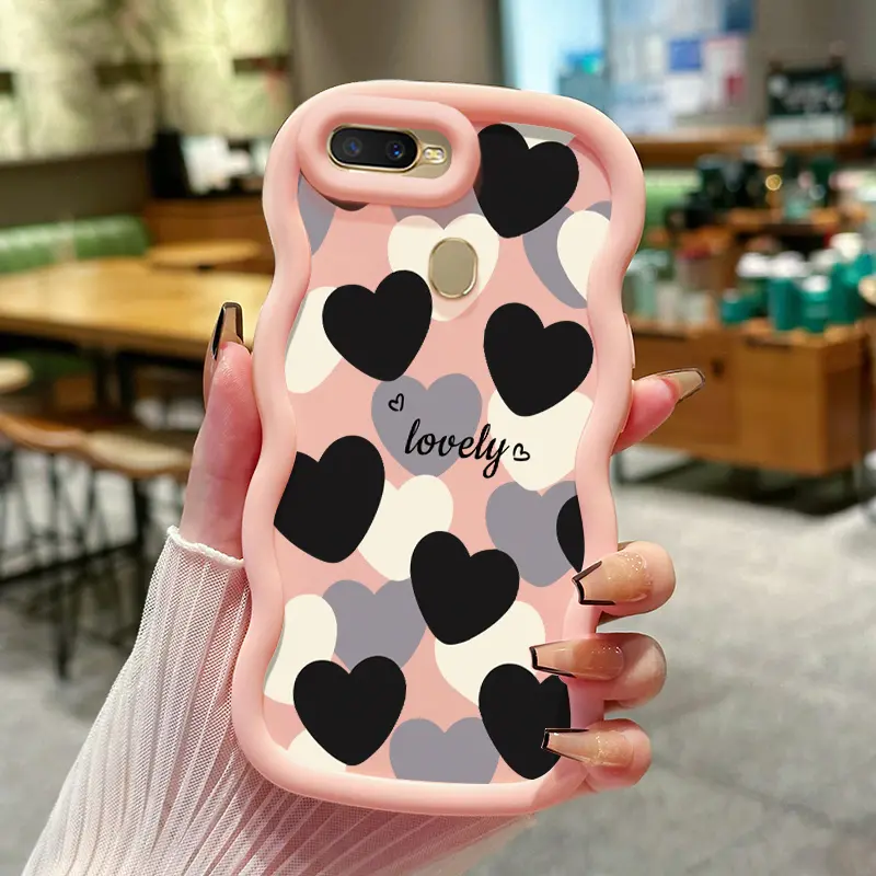 Casing Hp Untuk OPPO A7 A5s A12 A12s A11K Casing Hp Kesing Softcase Case Bahan silikon gelombang Cesing Pola Hati Retro Mode pelindung marshmallow Anti Jatuh Tahan debu guncangan