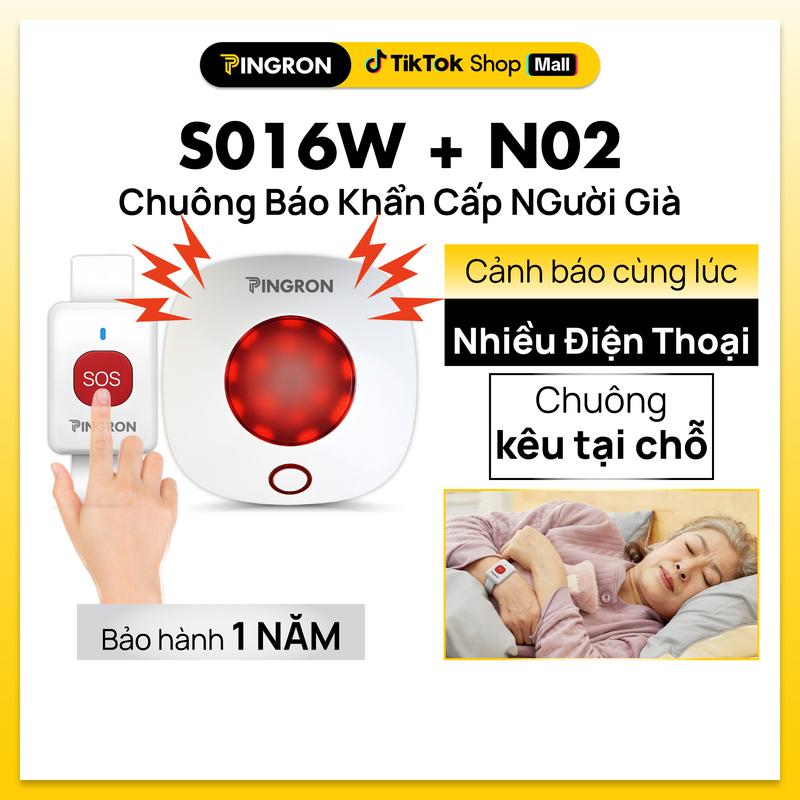 Pingron Chuông Báo Động S016W & Nút Nhấn SOS N02 cho Người Già Kết Nối Wifi Báo qua Điện Thoại Tuya Android IOS