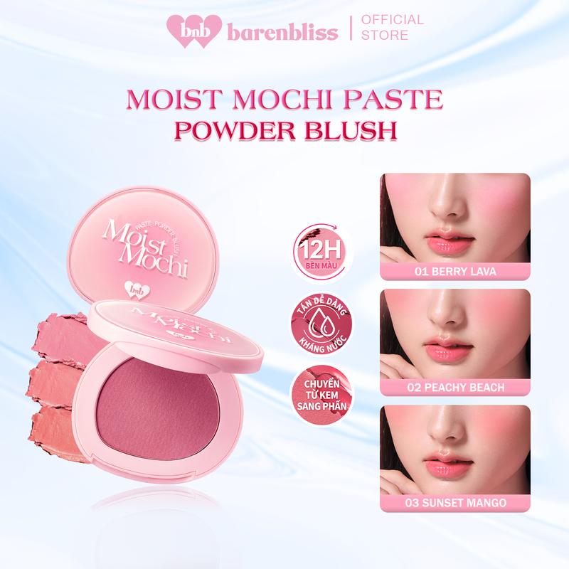 Má hồng barenbliss Moist Mochi Paste Powder Blush kem lai phấn dễ tán bền màu mịn màng tươi tắn 4.5g