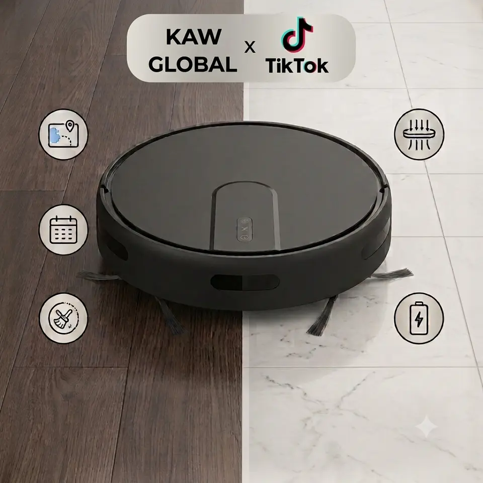 Robot Hút Bụi Lau Nhà KAW - Hàng Chính Hãng, Tự Sạc Điện, Cảm Biến Chống Rơi, Tự Động Làm Sạch APP Tiếng Việt
