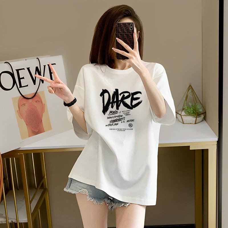 Product Introduction of Áo Thun Ngắn Tay In Chữ, Thương Hiệu Hợp Xu Hướng Dáng Rộng Vừa Vặn, Dài Trung Bình Dáng Ôm, Áo Tay Lửng Áo, Dành Cho Nữ, Hàng Mới Về Mùa Xuân Hè 2025, Hợp Xu hướng 2