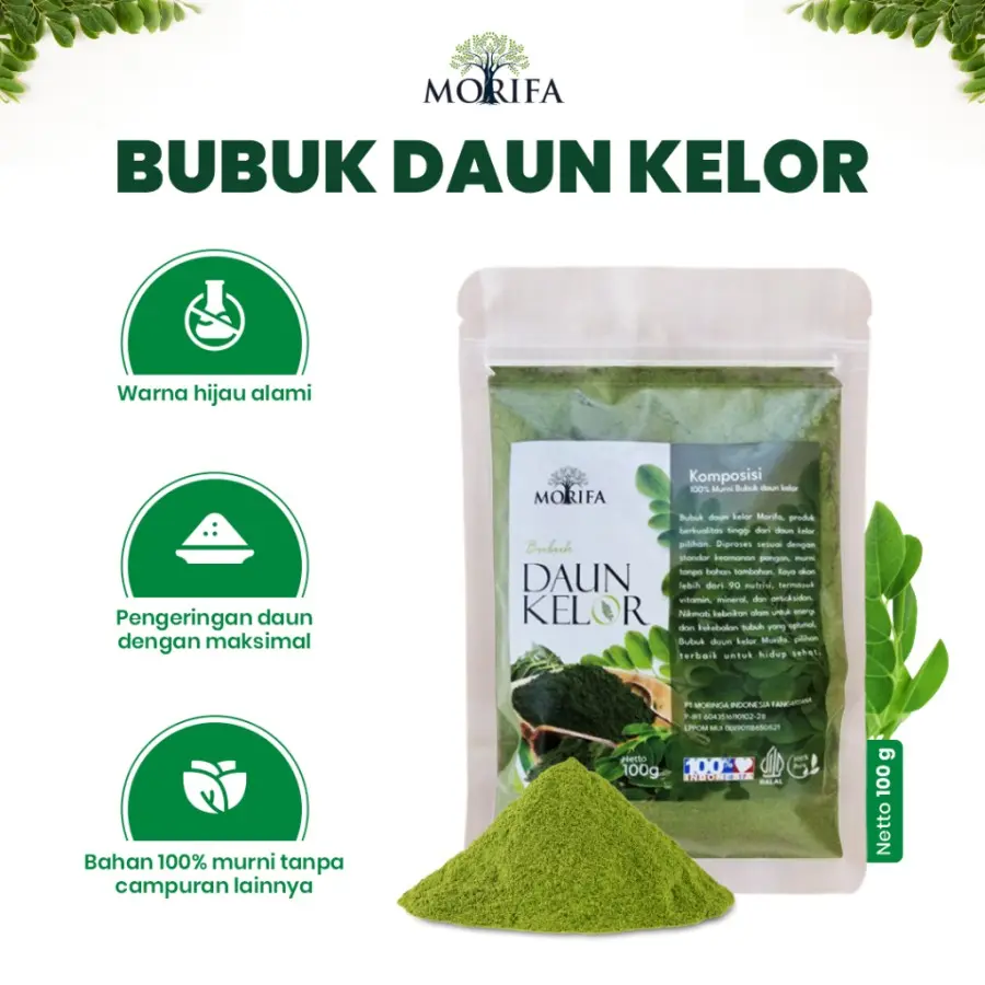 Bubuk Daun Kelor Halus Hijau Alami Moringa Powder Drink Serbuk