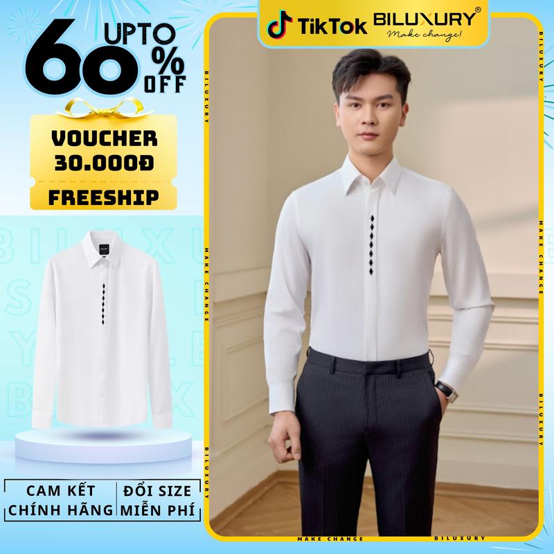 [SALE TRONG THÁNG] Áo Sơ Mi Trắng Dài Tay Biluxury Thiết Kế 8SMDT419TRK form Casual dáng rộng vừa phải thoải mái và trẻ trung Nam Menswear