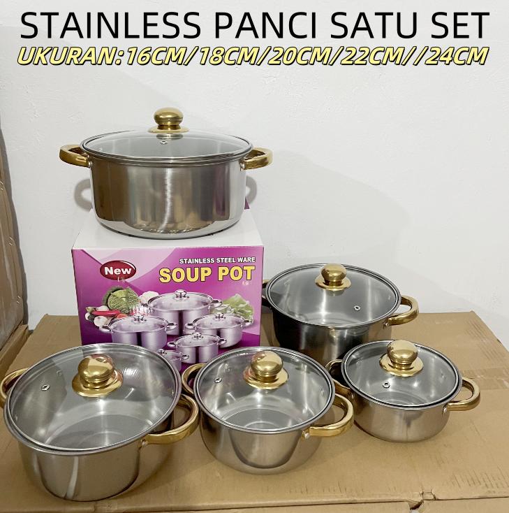 CUCI GUDANGGG !!! Panci 1 set isi 5 merk DNN SUP POT Stainless steel PANCI kukusan tutup glass 0