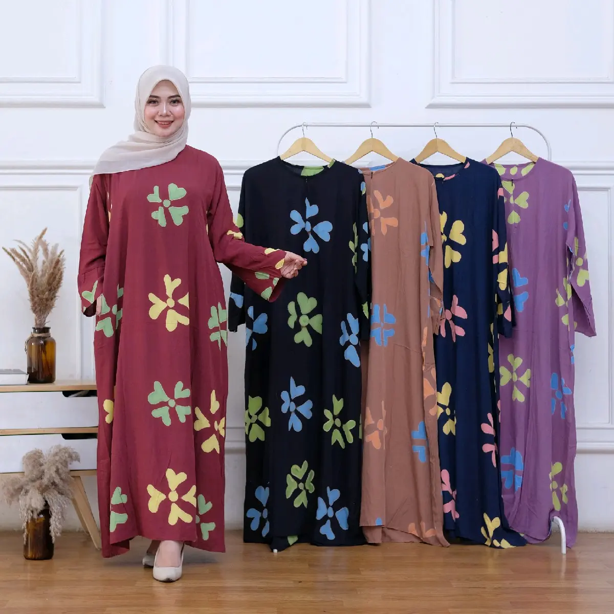 Gamis Batik Wanita Ukuran jumbo Gamis Lukis Dress Rayon Syari
