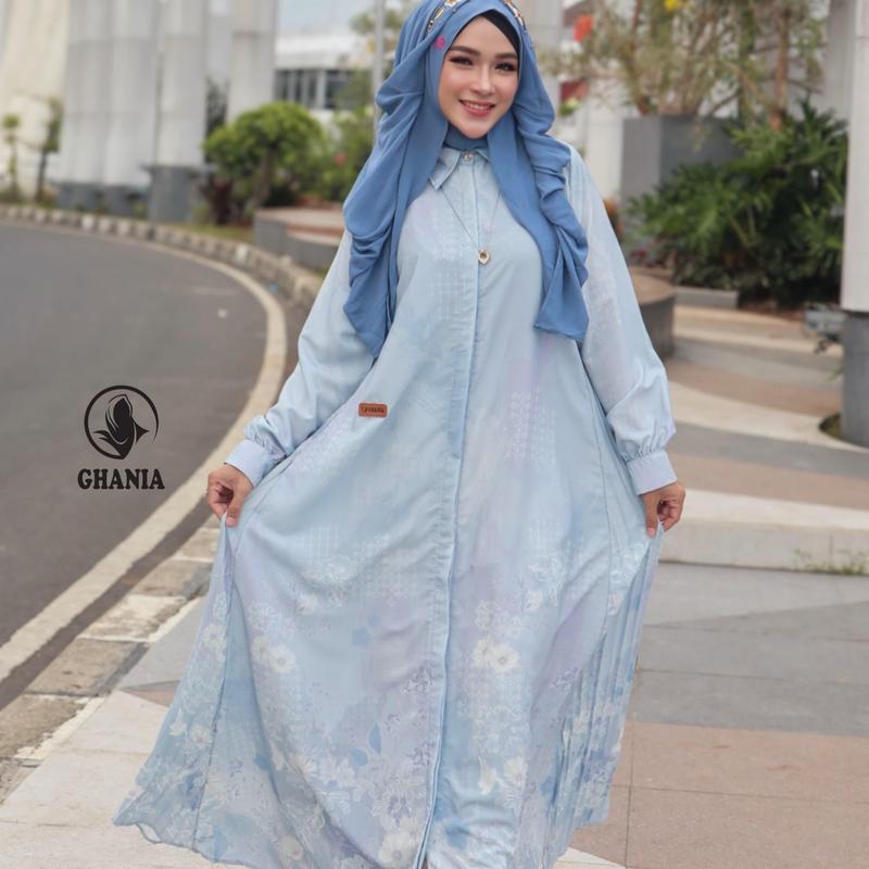 Meycha Ghania Dress Cantik simple Elegant Terbaru Bahan Silk Malika Gamis Mewah 9