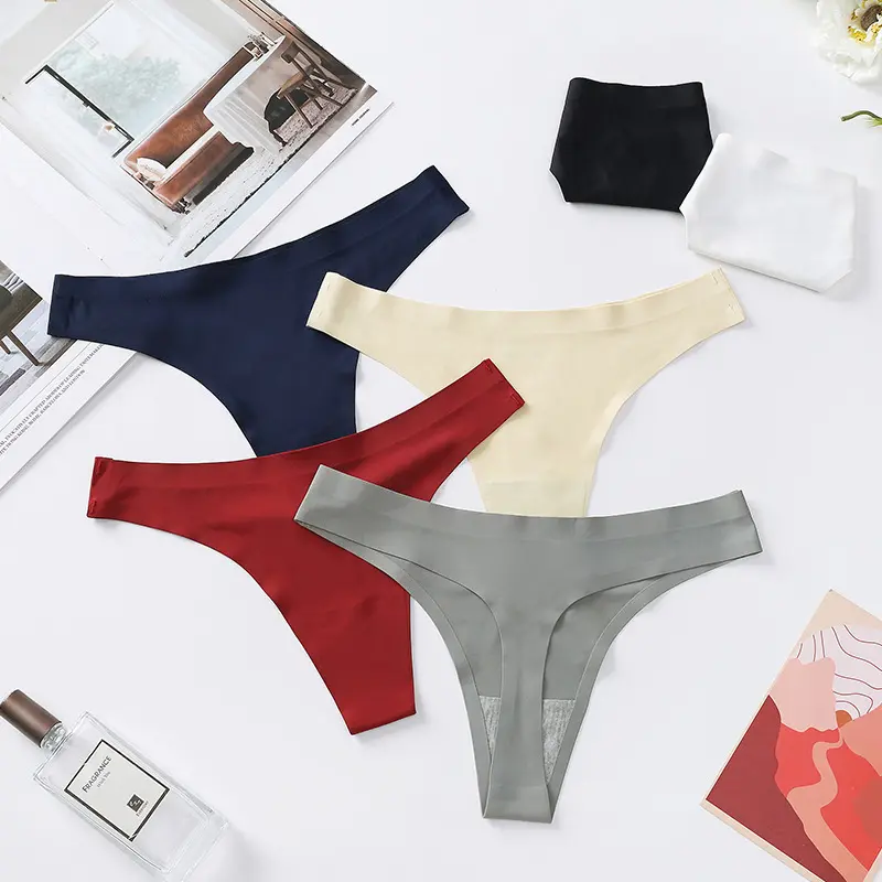 8pcs Women's underwear, sexy transparent ice silk low waisted underwear, one piece seamless women's triangle thong